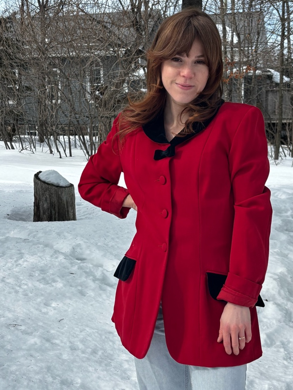 Moschino Red and Black Wool Equestrian Riding Blazer + Skirt Set